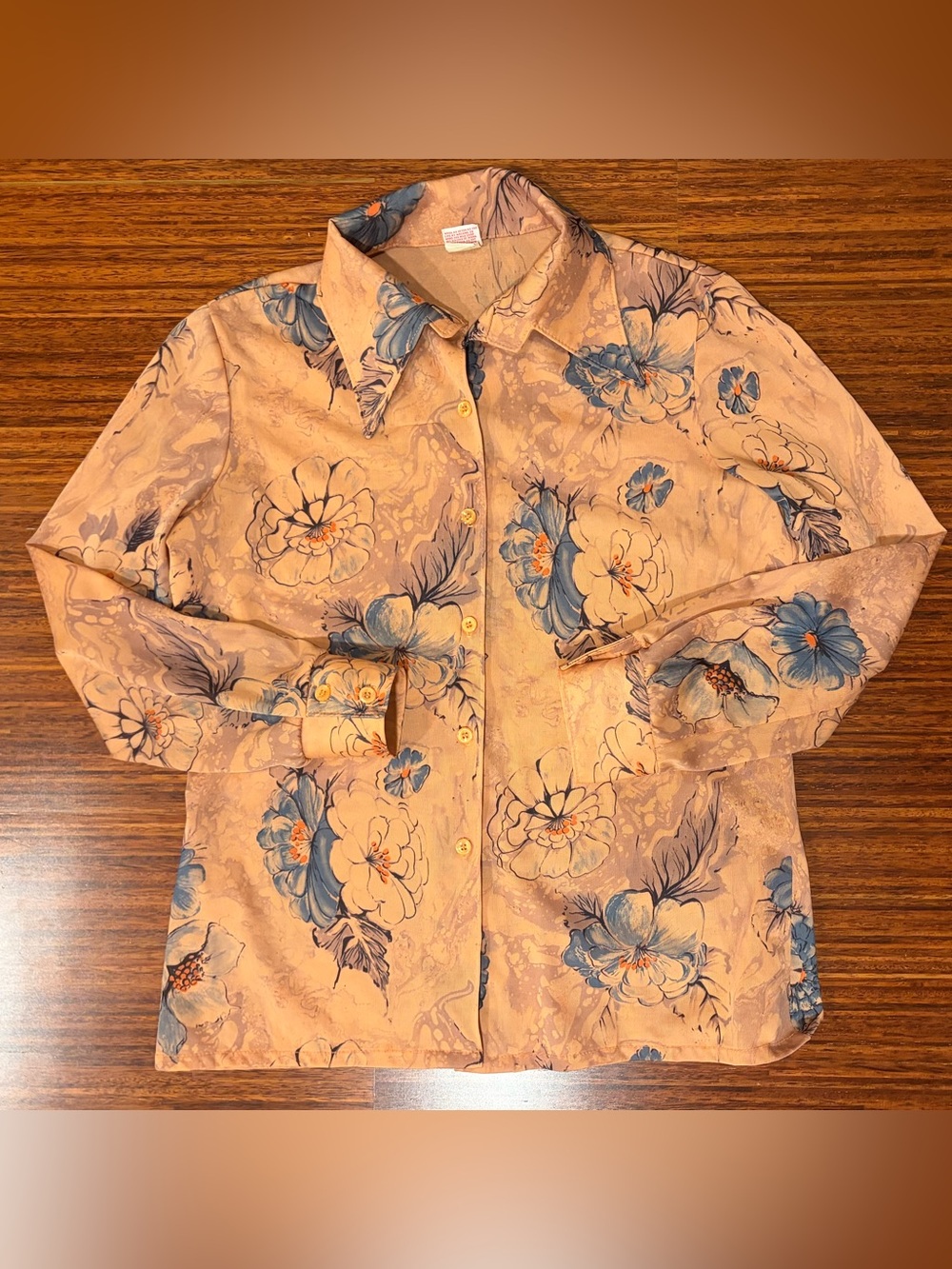 Vintage 70s Bodin Knits Floral Dagger Collar Disco Blouse - Modern Medium